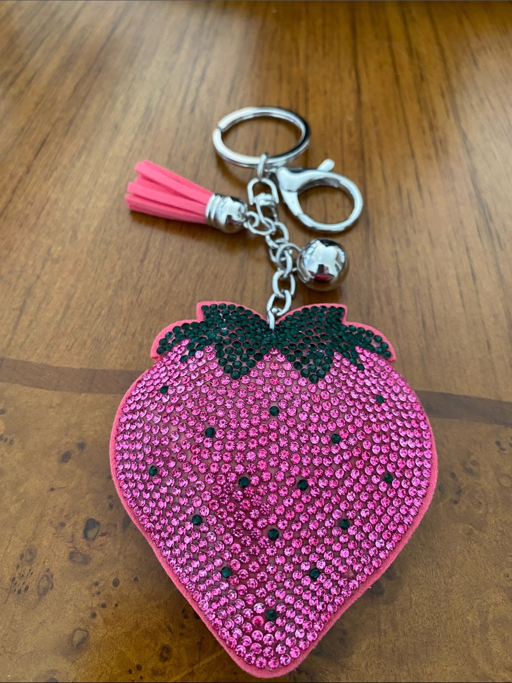 Pink Crystal Strawberry Tassel Key & Card Holder - Women Accessories
